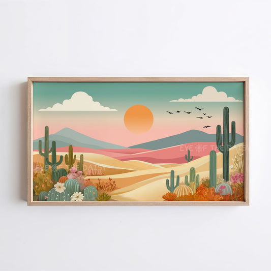 Cactus Landscape 4K TV Art | Boho Southwestern Cactii Desert 4K Art for TV Screen