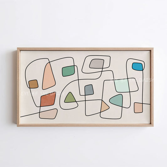 Mid Century Modern Abstract Line 4K TV Art | Terracotta Mint Green Minimal 4K TV Art