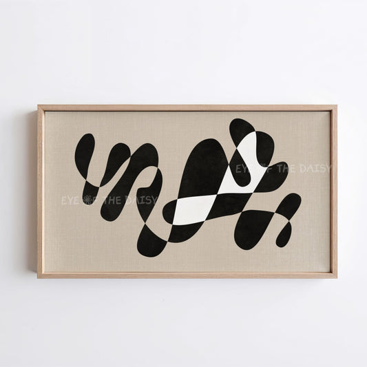 Black Beige Contemporary Abstract 4K TV Art | Modern Organic Shape Art for TV Screen
