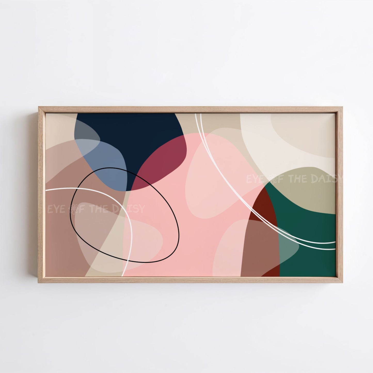 Navy Blue, Blush Pink & Forest Green Abstract 4K TV Art | Mid Century Modern TV Art