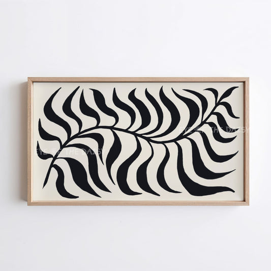 Black Beige Abstract Palm Leaf 4K TV Art | Boho Scandi Botanical TV Artwork 4K