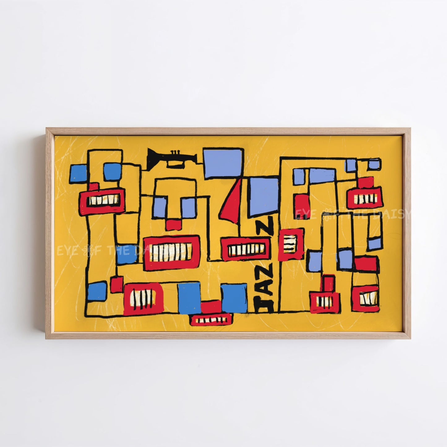 Mustard Red Blue Mid Century Modern 4K TV Art | Jazz Vibrant Line Art for TV Screen 4K