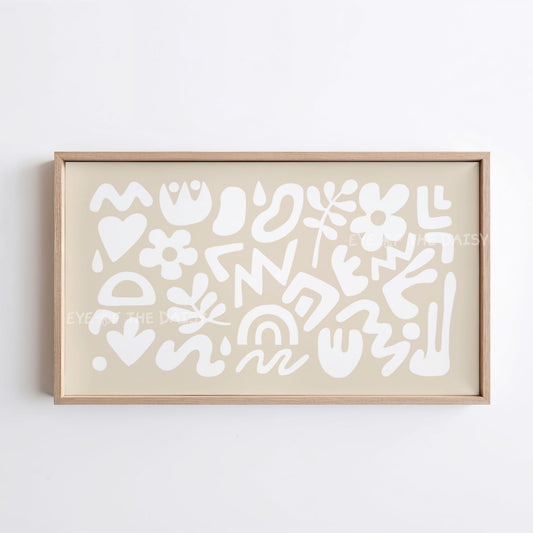 Beige White Boho Abstract Shapes 4K TV Art | Contemporary Neutral TV Art 4K