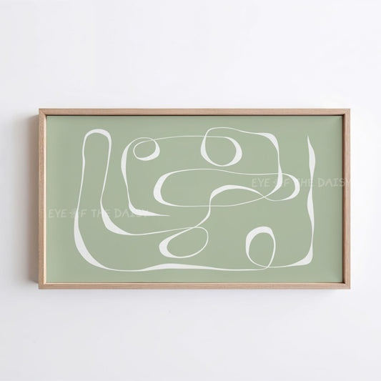 Sage Green Minimal Line Drawing 4K TV Art | Modern Boho Abstract TV Art 4K