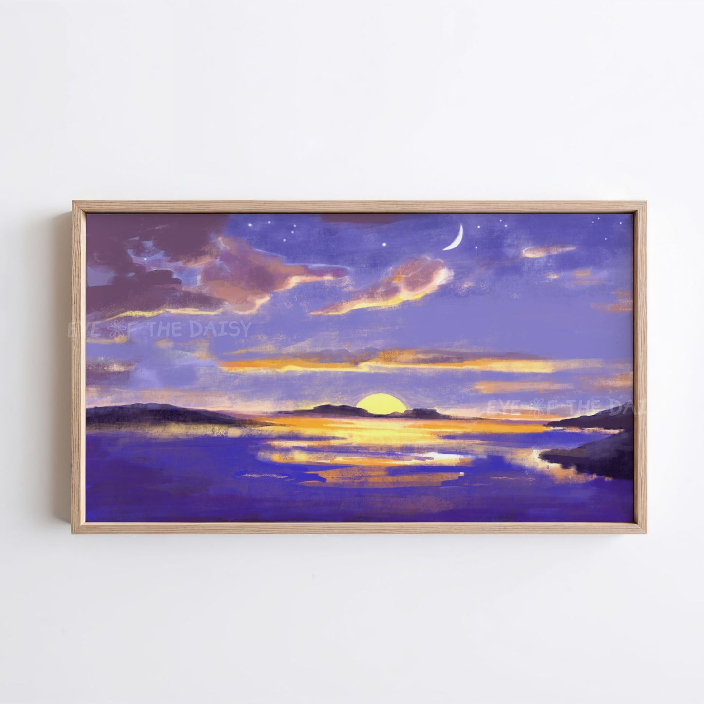 Abstract Moonlit Seascape 4K TV Art | Purple Yellow Coastal Landscape TV Art 4K