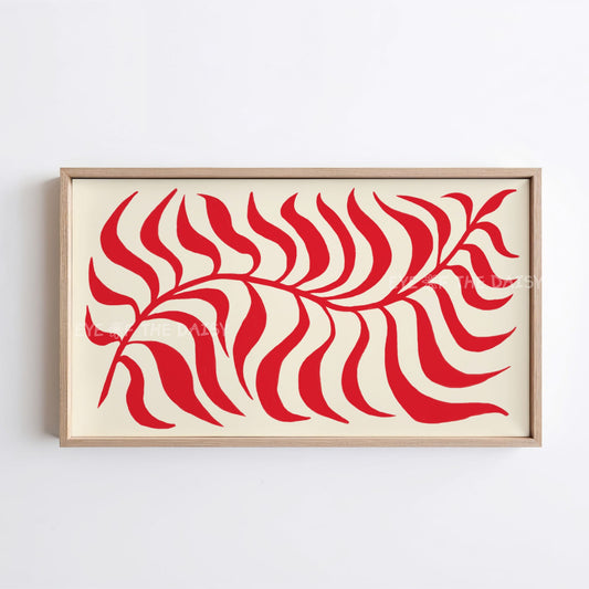Red Abstract Leaf 4K TV Art | Contemporary Scandi Botanical Art for TV Screen