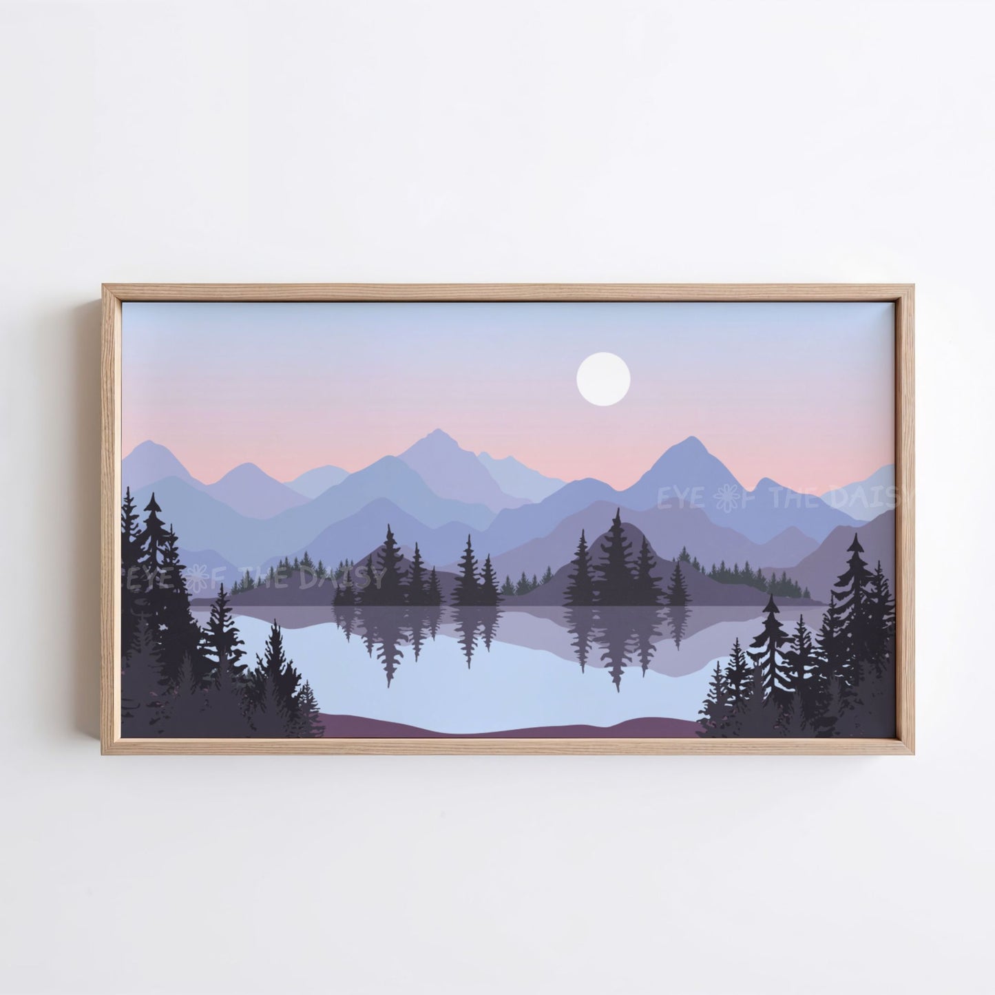 Lilac Blue Peach Landscape TV Art 4K | Mid Century Modern Mountain Lake Trees TV Art