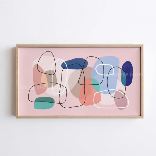 Pink Peach Blue Turquoise Abstract 4K TV Art | Contemporary Shapes Lines TV Art 4K