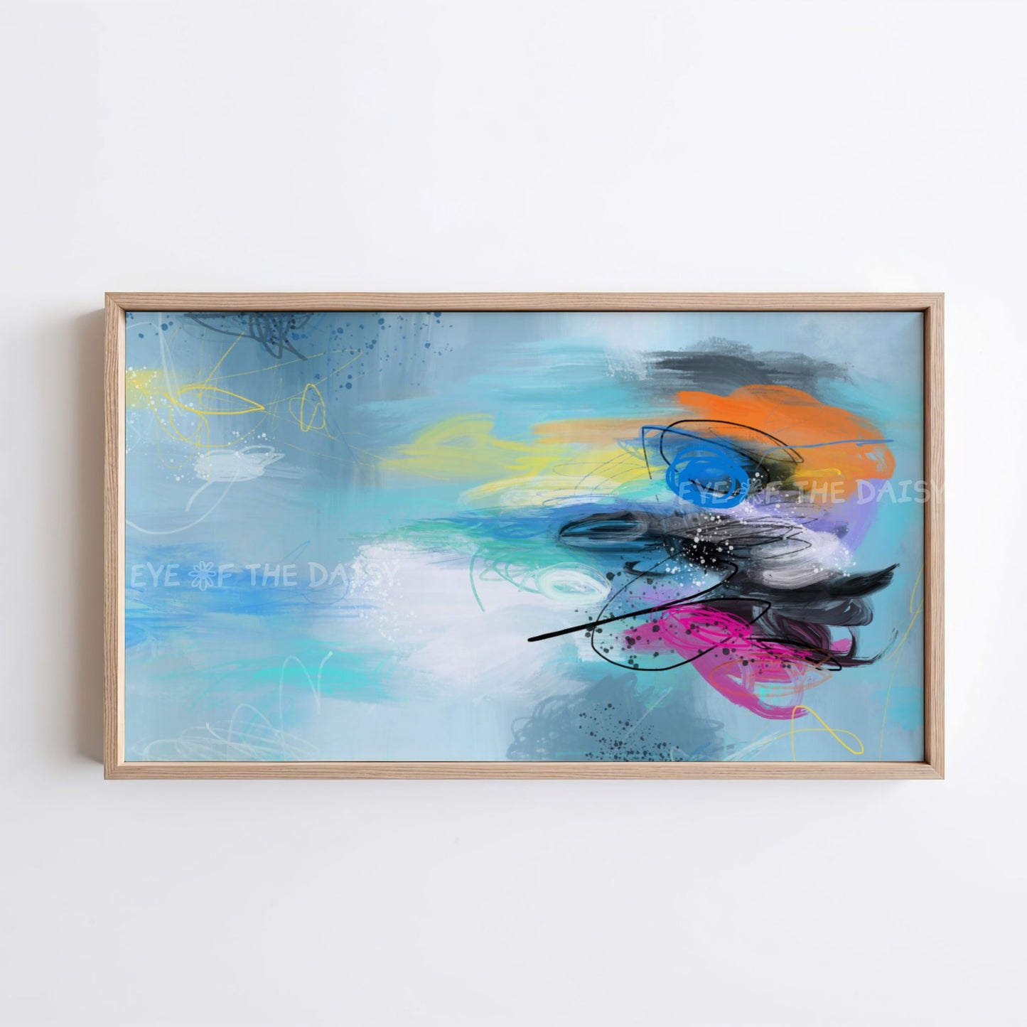 Turquoise Blue Abstract Expressionist 4K TV Art | Contemporary Digital Painting TV Art