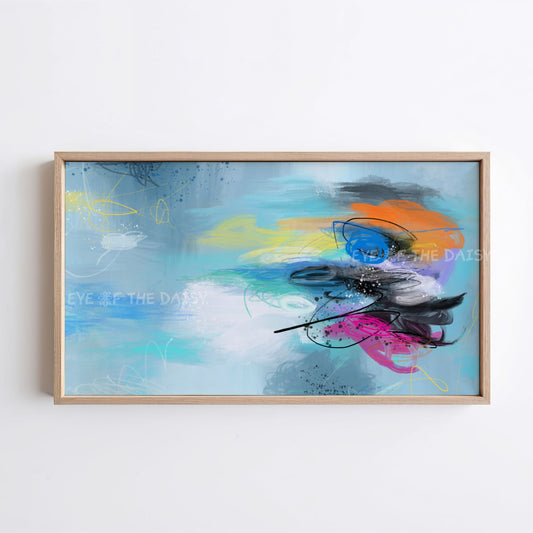 Turquoise Blue Abstract Expressionist 4K TV Art | Contemporary Digital Painting TV Art