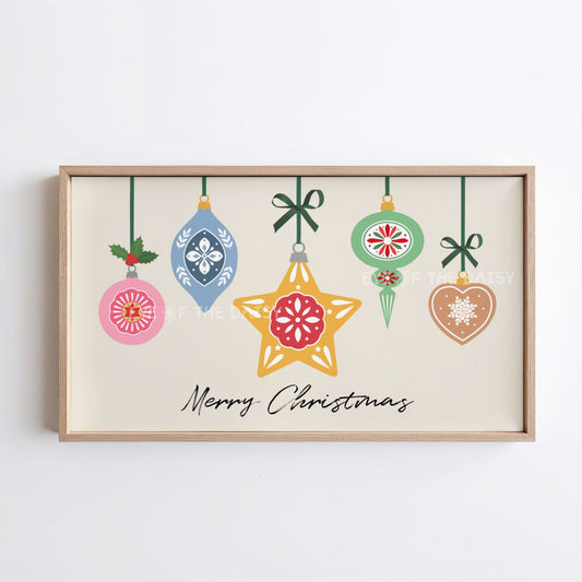 Merry Christmas Ornaments 4K TV Art | Colourful Holiday 4K Art for TV Screen