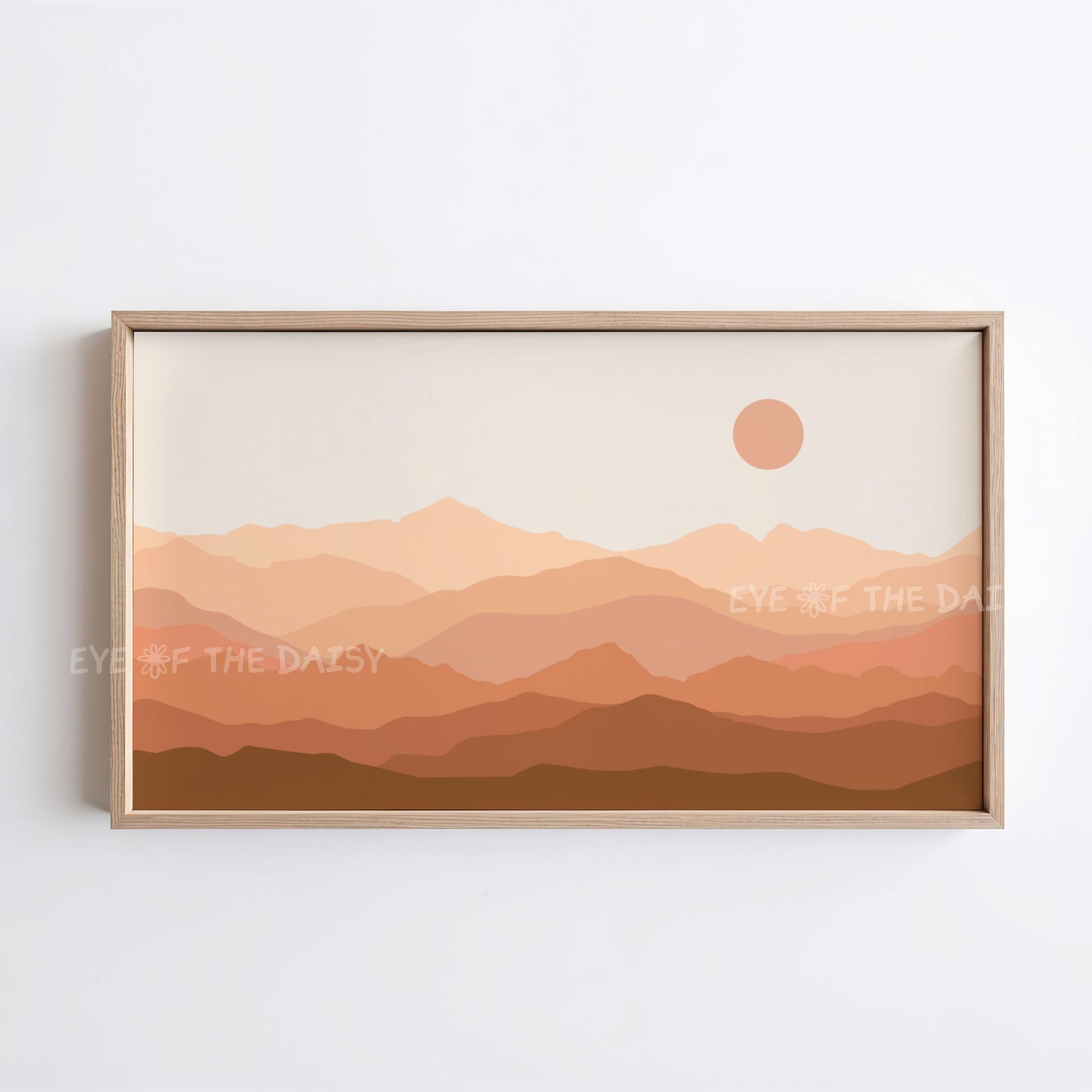 Neutral mountain landscape Frame TV art with layered beige and taupe mountains minimalist nature design for 4K TV display