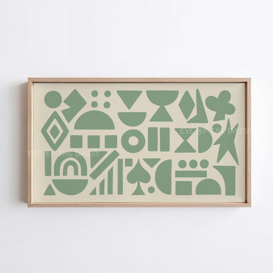 Sage Green Beige Abstract Shapes 4K TV Art | Boho Contemporary Geometric TV Art 4K