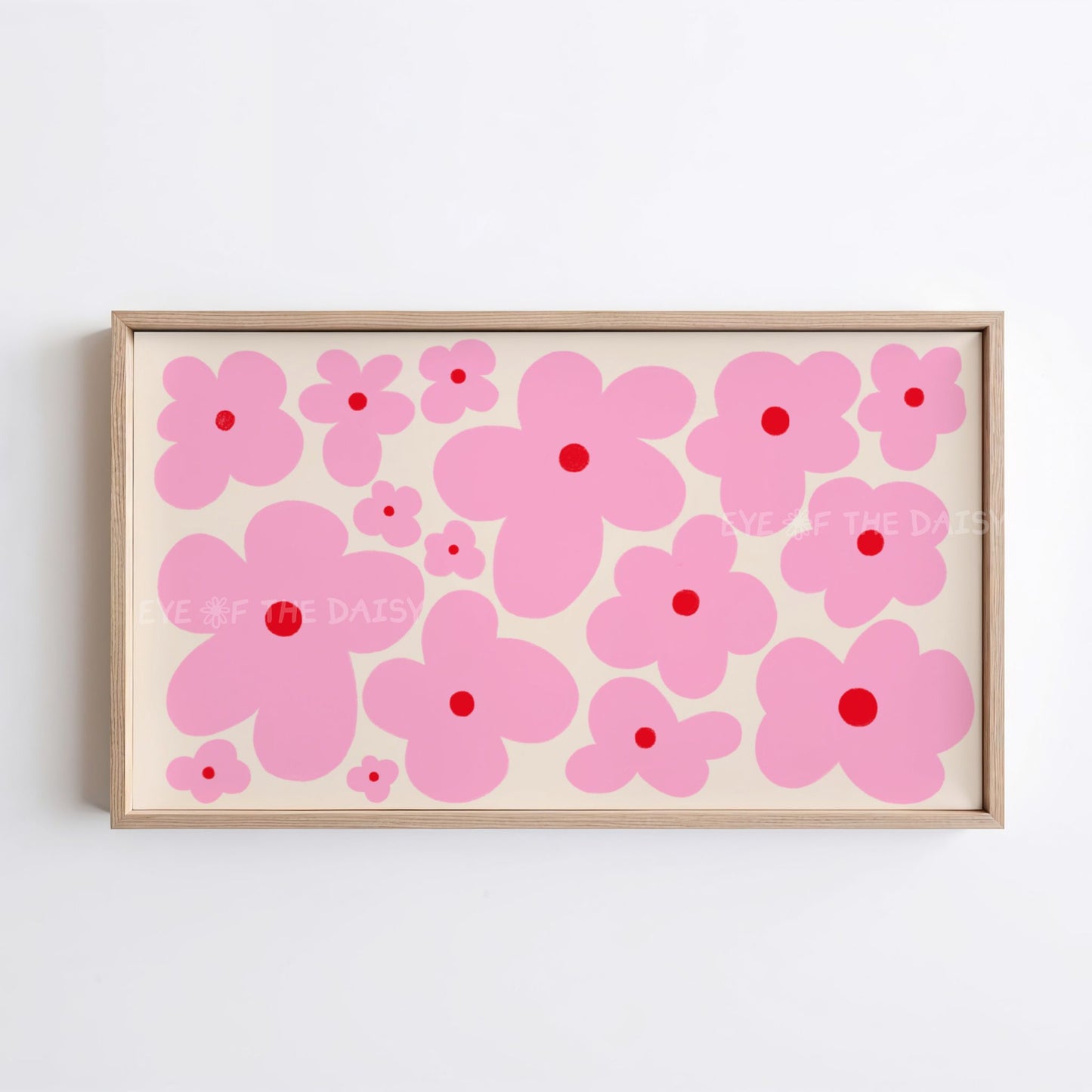 Pink Boho Floral 4K TV Art | Pink Beige Retro Daisy Flowers TV Artwork 4K