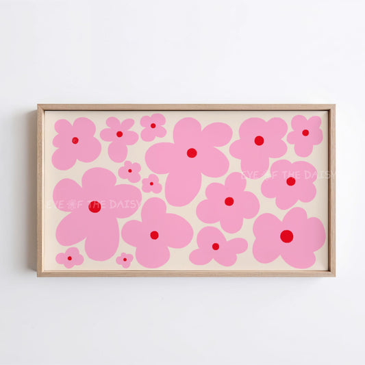 Pink Boho Floral 4K TV Art | Pink Beige Retro Daisy Flowers TV Artwork 4K