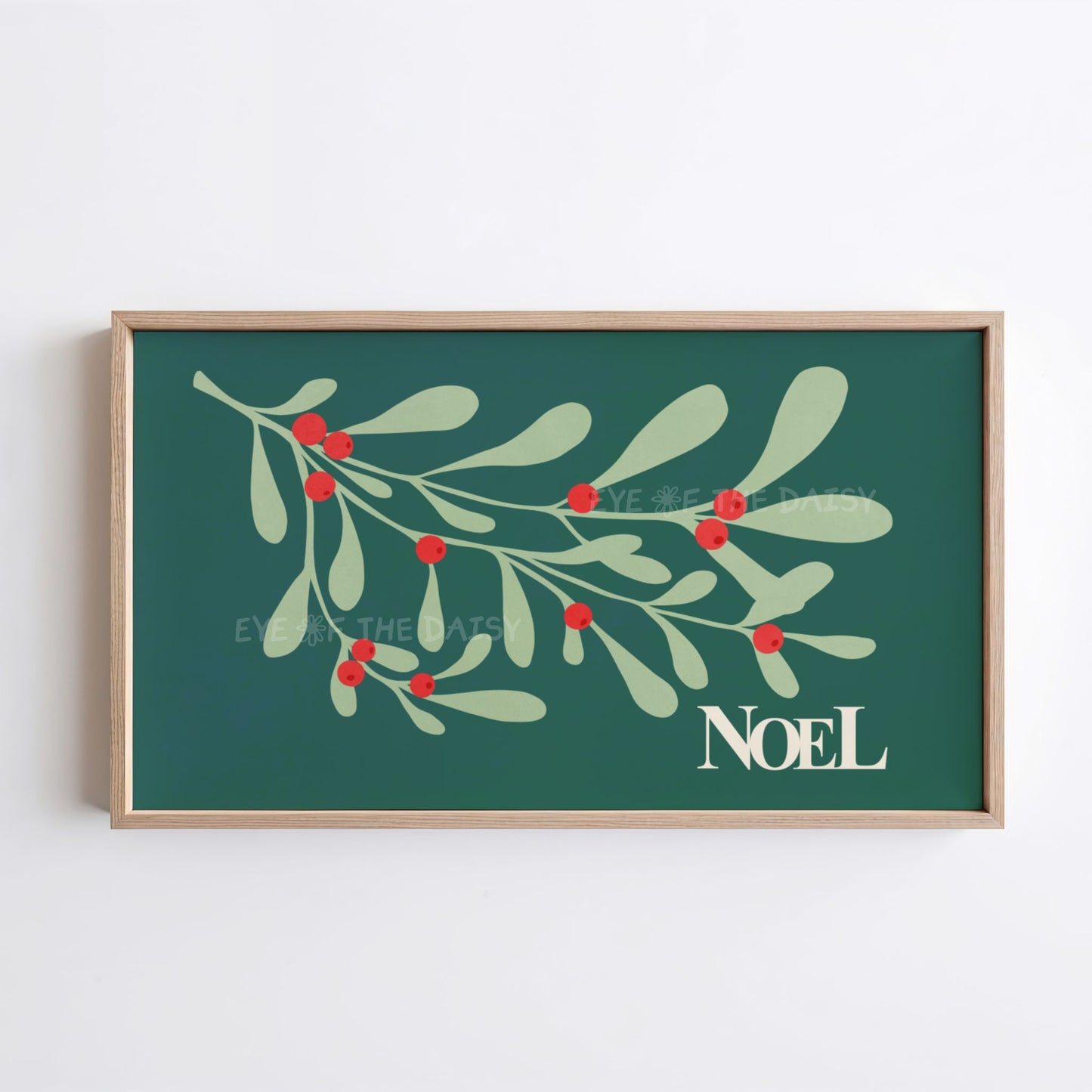 Dark Green Red Christmas Botanical 4K TV Art | Traditional Holiday Mistletoe 4K TV Art