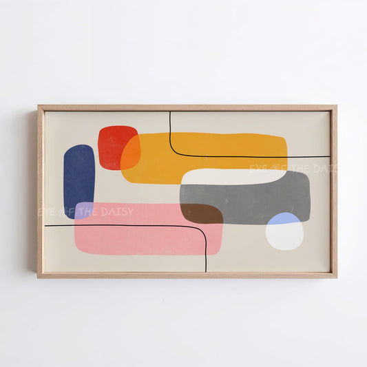 Mustard Blue Red Blush Pink Mid Century Modern 4K TV Art | Geometric Abstract TV Art 4K