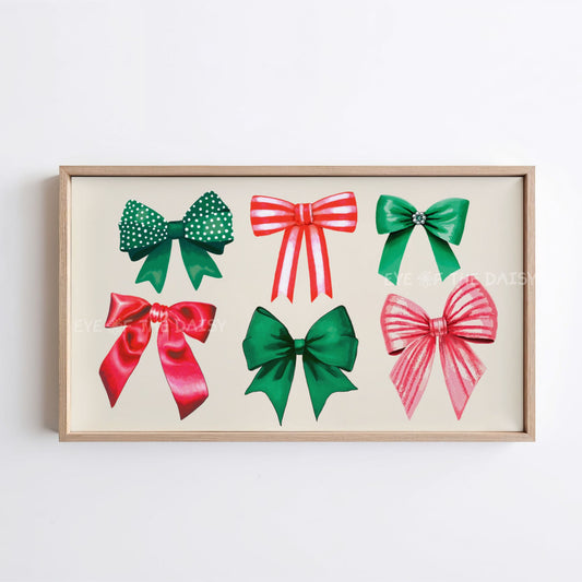 Red Green Bows & Ribbons 4K TV Art | Traditional Christmas Art for TV Screen