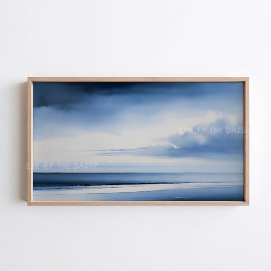 Blue Tone Watercolour Seascape 4K TV Art | Minimal Sea Coastal Landscape TV Art 4K