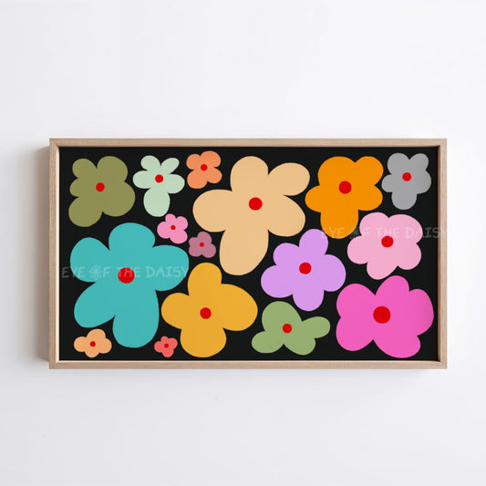 Colourful Retro Flowers 4K TV Art | Trendy Vibrant Botanical 4K Art for TV Screen