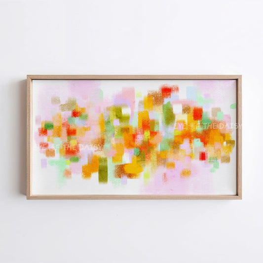 Pink Orange Green Yellow Abstract Expressionist 4K TV Art | Vibrant Brushstrokes TV Art