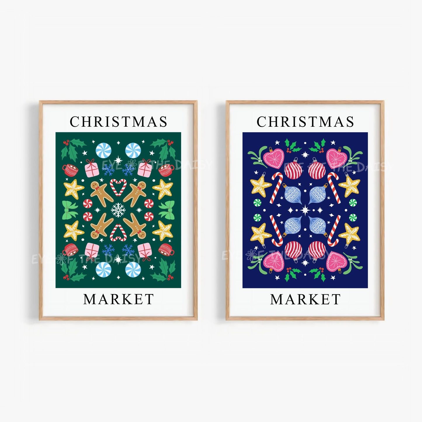 Christmas Market Digital Print Set of 2 | Nordic Folk Art Holiday Printable Wall Art Set