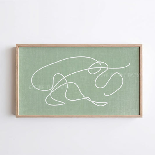 Sage Green White Minimal Scribble 4K TV Art | Boho Abstract Line Art for TV Screen