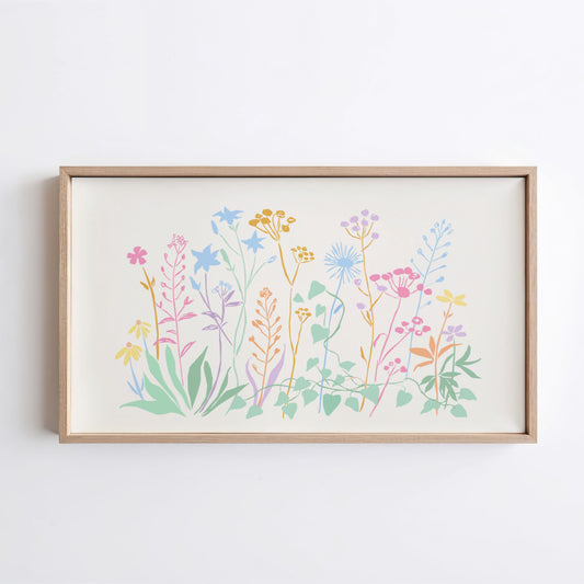 Pastel Floral Sketch 4K TV Art | Colourful Flowers Botanical 4K Art for TV Screen