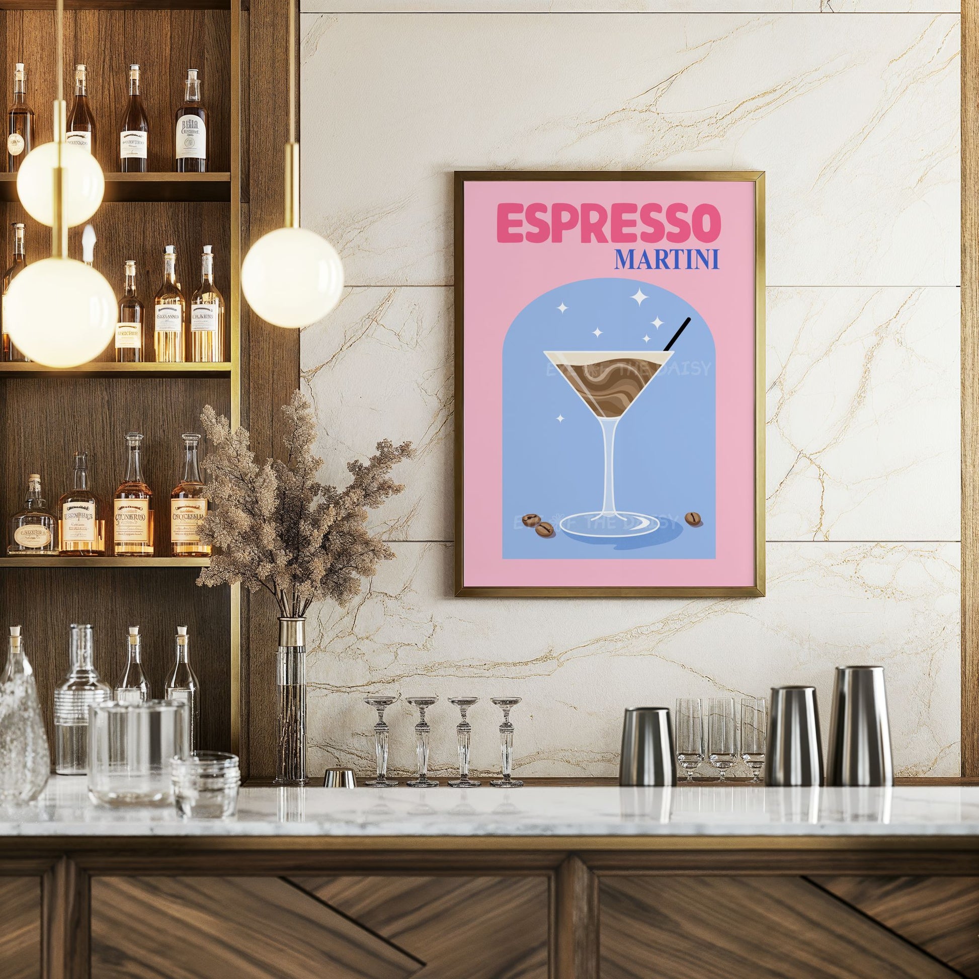 Trendy Espresso Martini printable poster for home bar gallery wall, digital download retro cocktail art for bar cart or kitchen