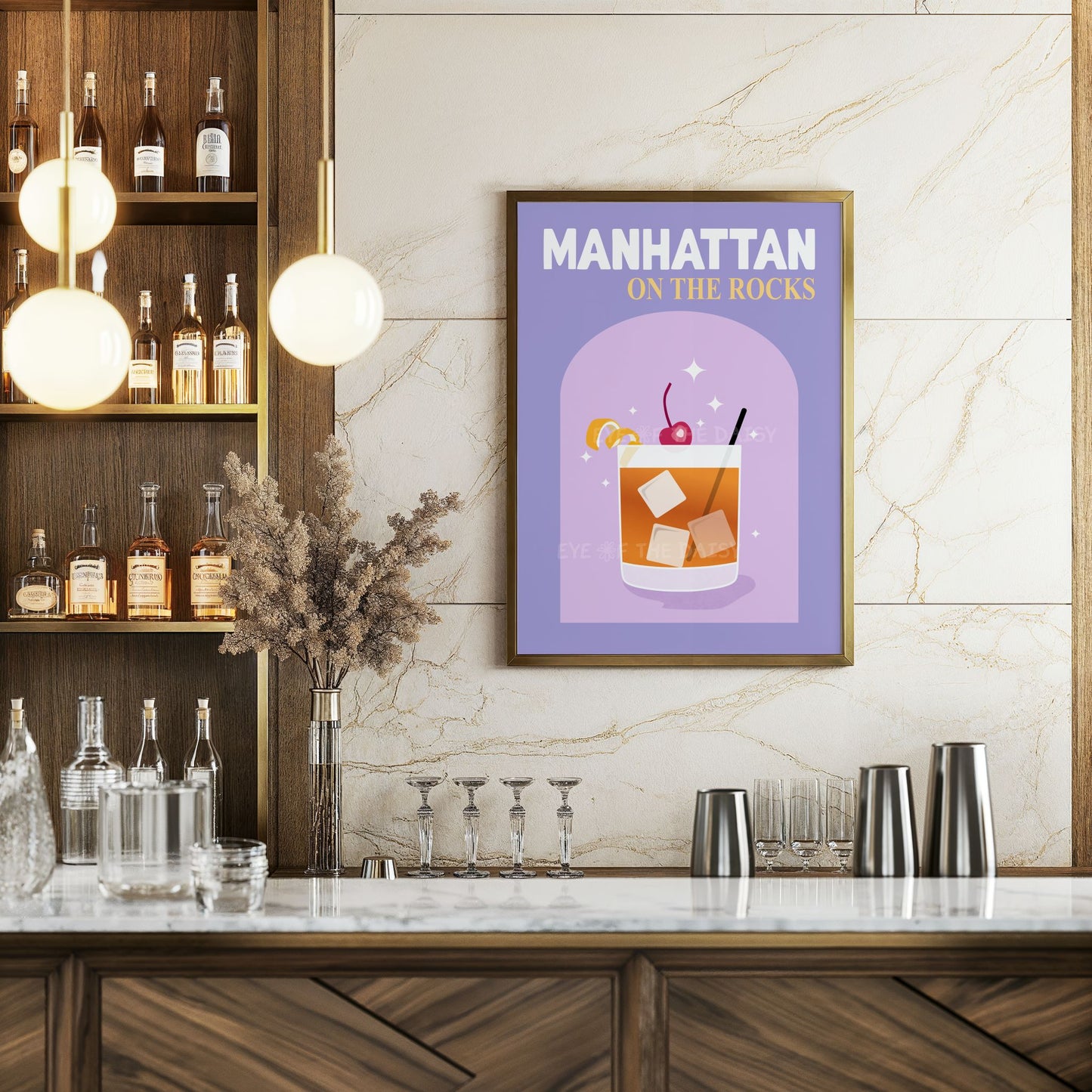 Manhattan cocktail printable poster – retro cocktail downloadable art for home bar decor, instant download and DIY wall print