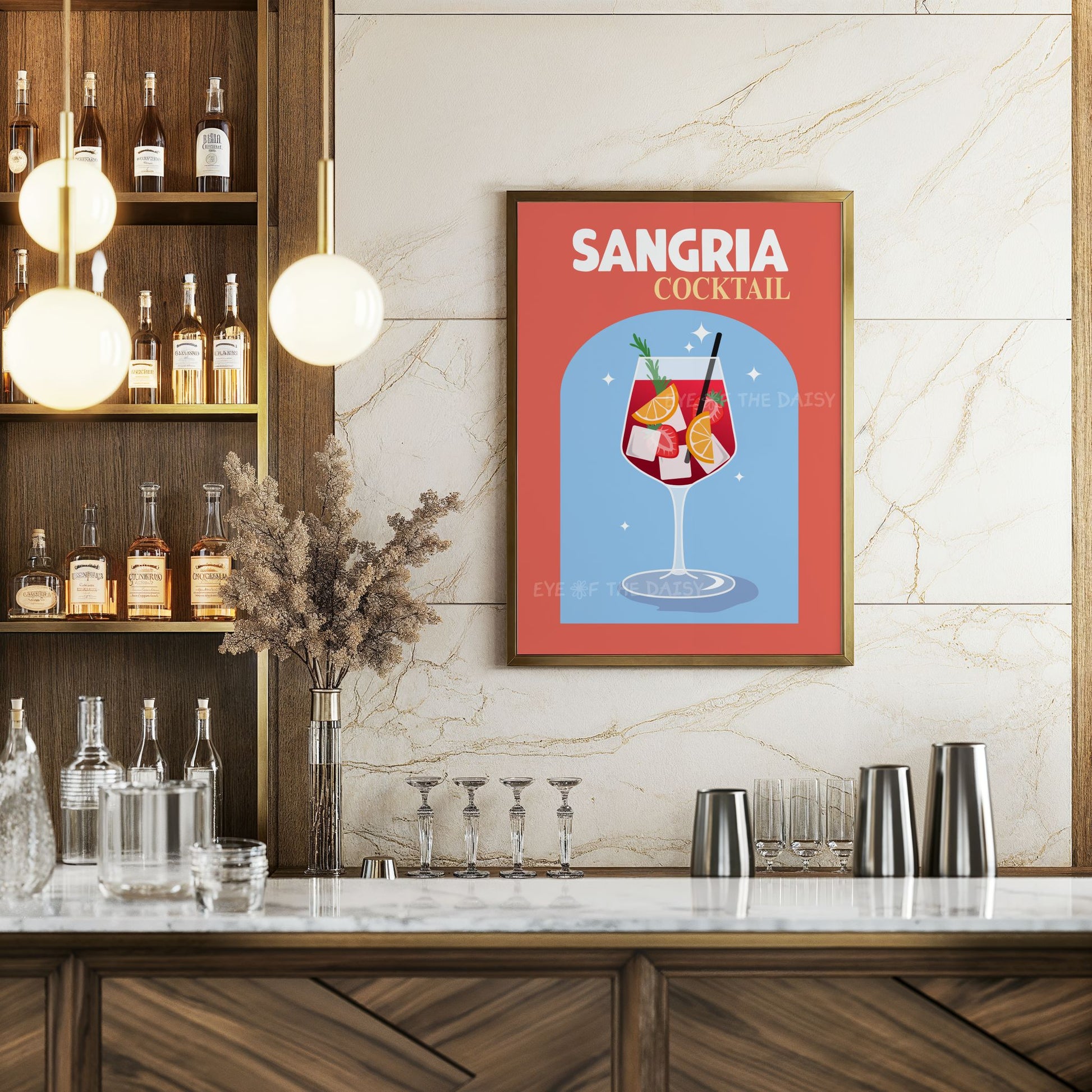 Printable Sangria wall art, bold colorful cocktail design perfect for bar cart, kitchen, or vacation-style gallery wall decor
