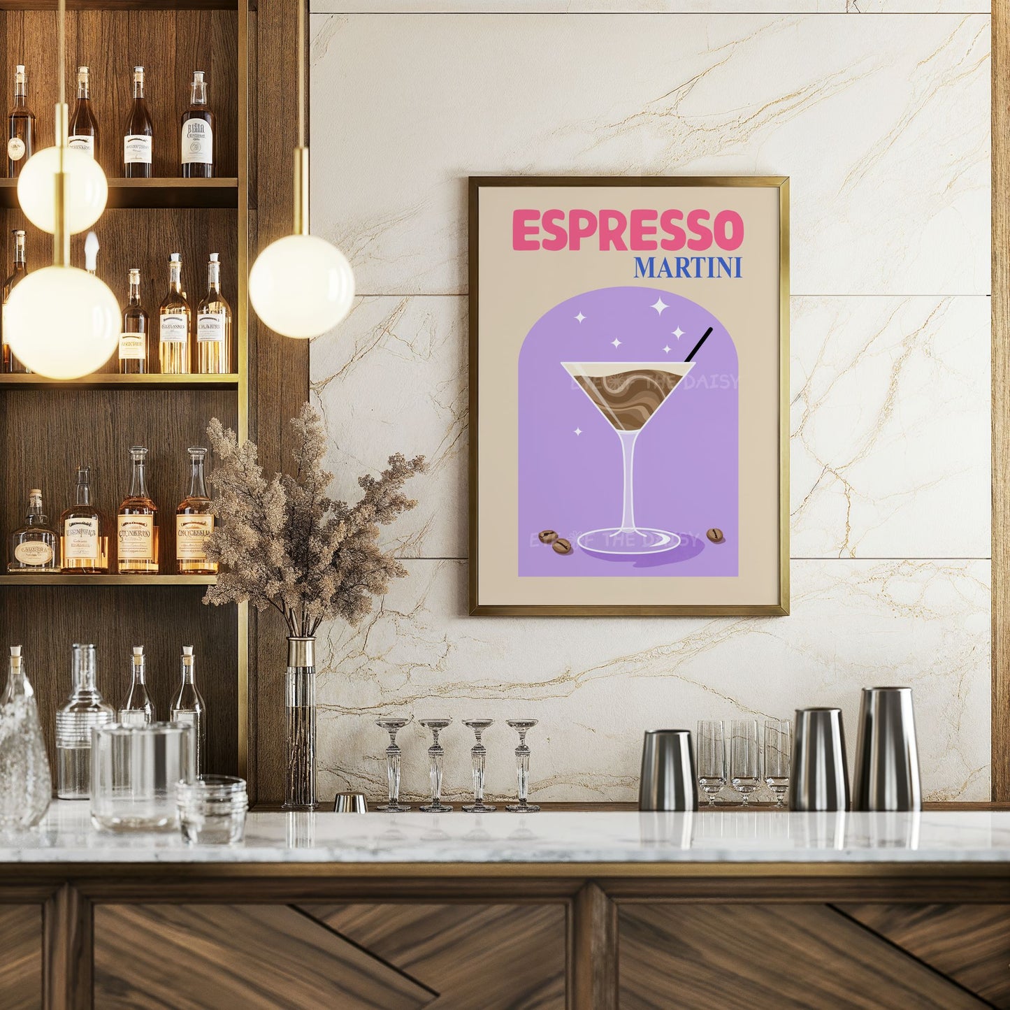 Printable Espresso Martini wall art, elegant alcohol drink print for trendy home bar or contemporary cocktail nook