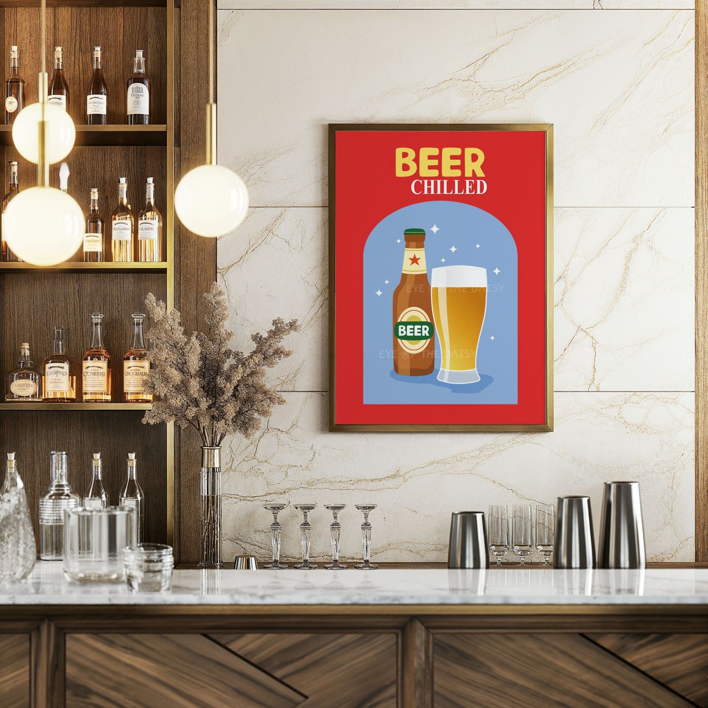 Beer printable poster – retro cocktail downloadable art for home bar decor, instant download and DIY wall print