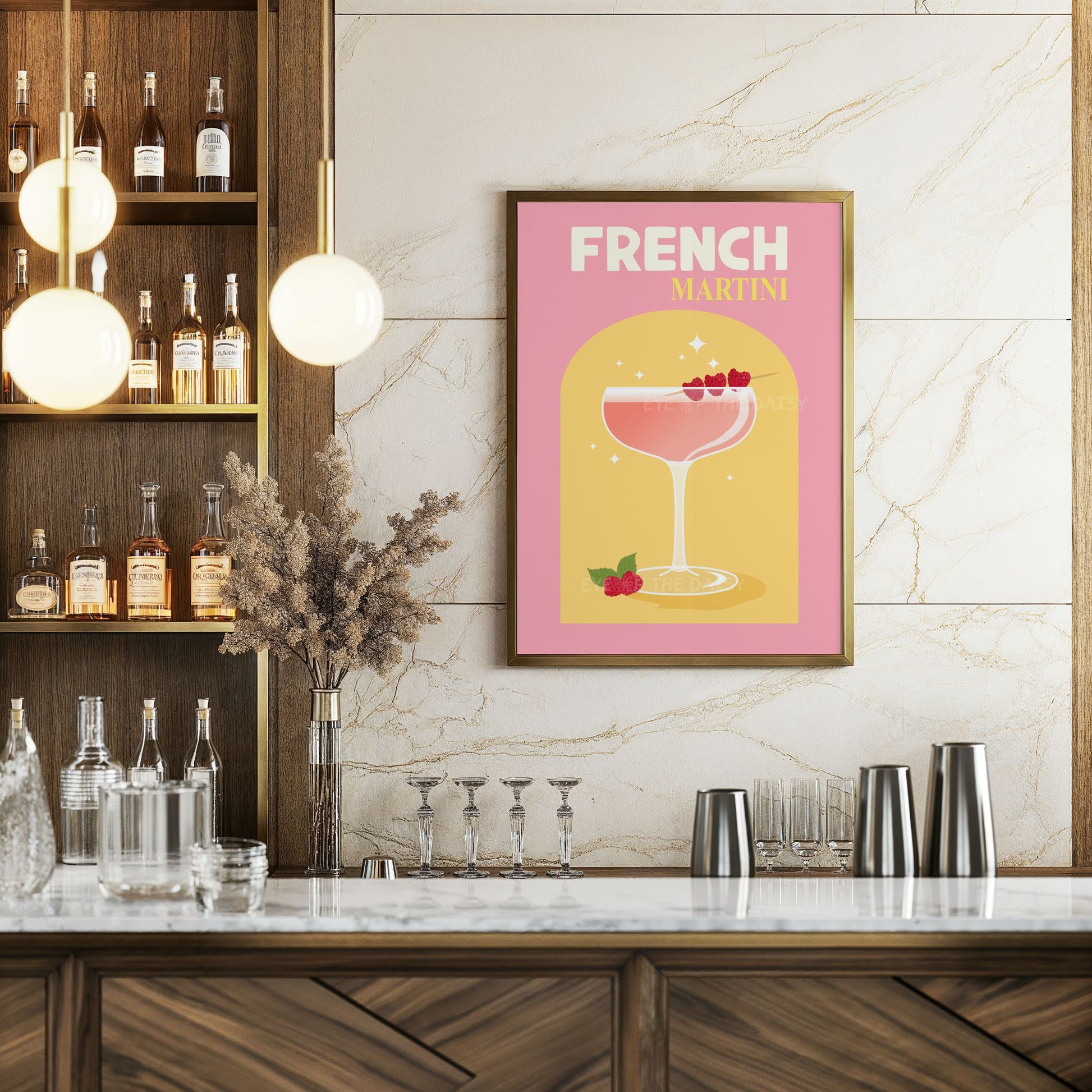 Cocktail bar wall art – retro French Martini digital print, perfect for home bar or party-ready wall decor
