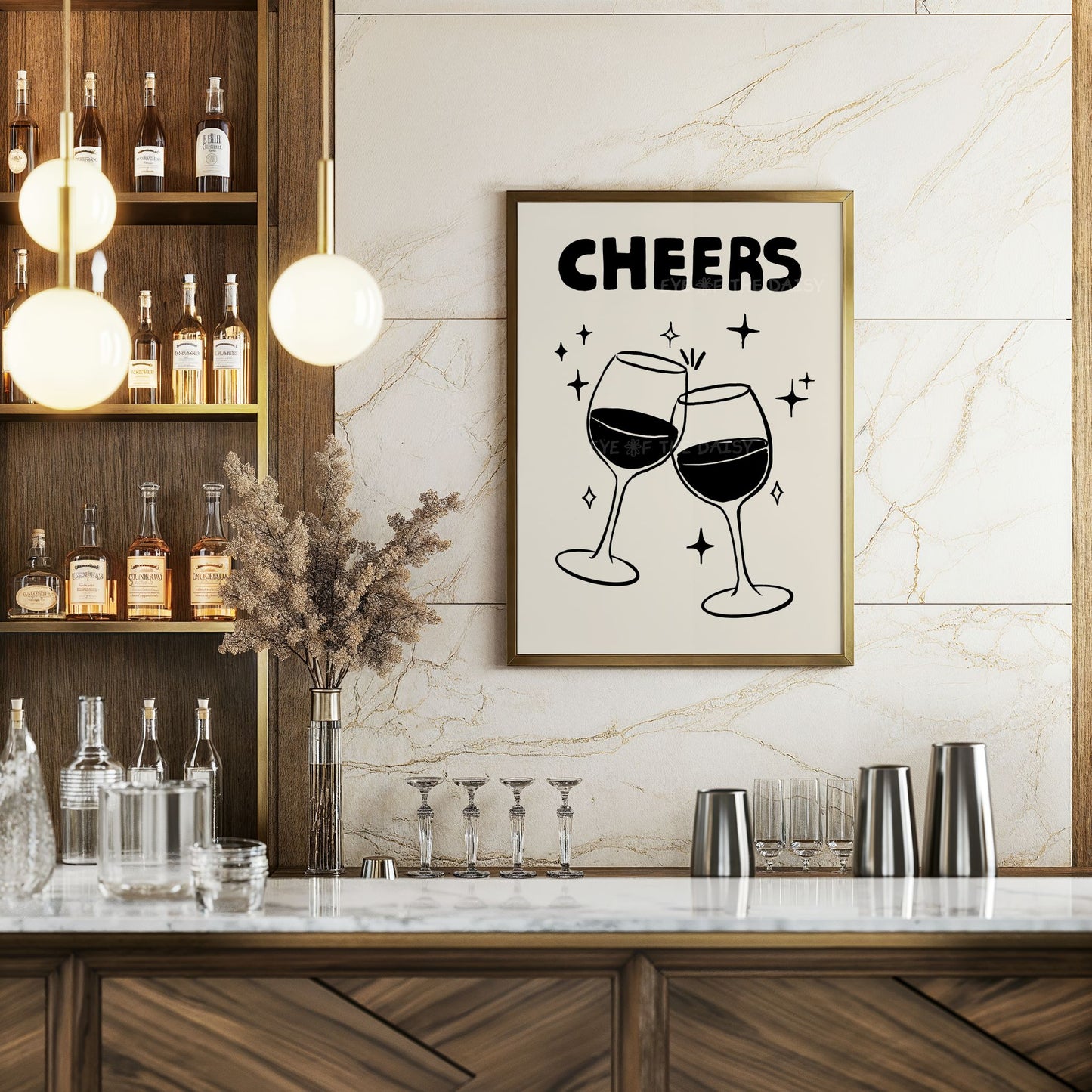 Cheers print, home bar wall art printable, bar cart decor digital download for fun dinner party decor
