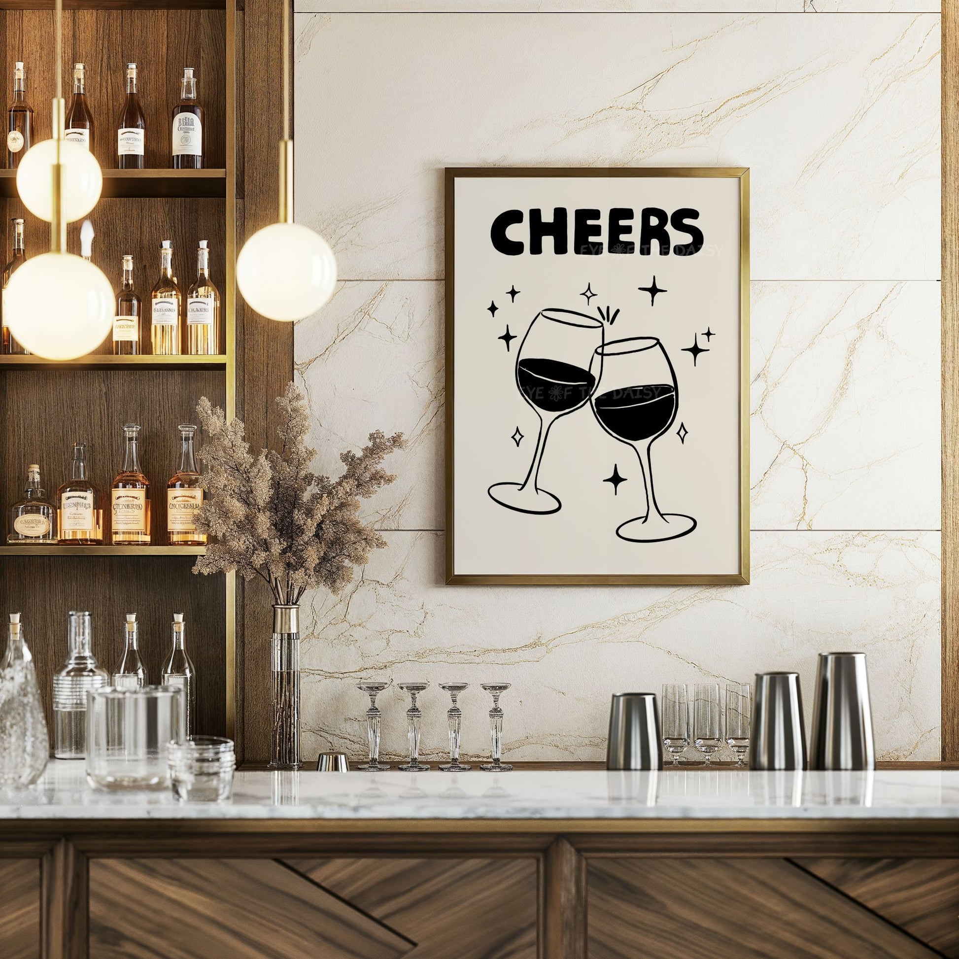 Cheers print, home bar wall art printable, bar cart decor digital download for fun dinner party decor