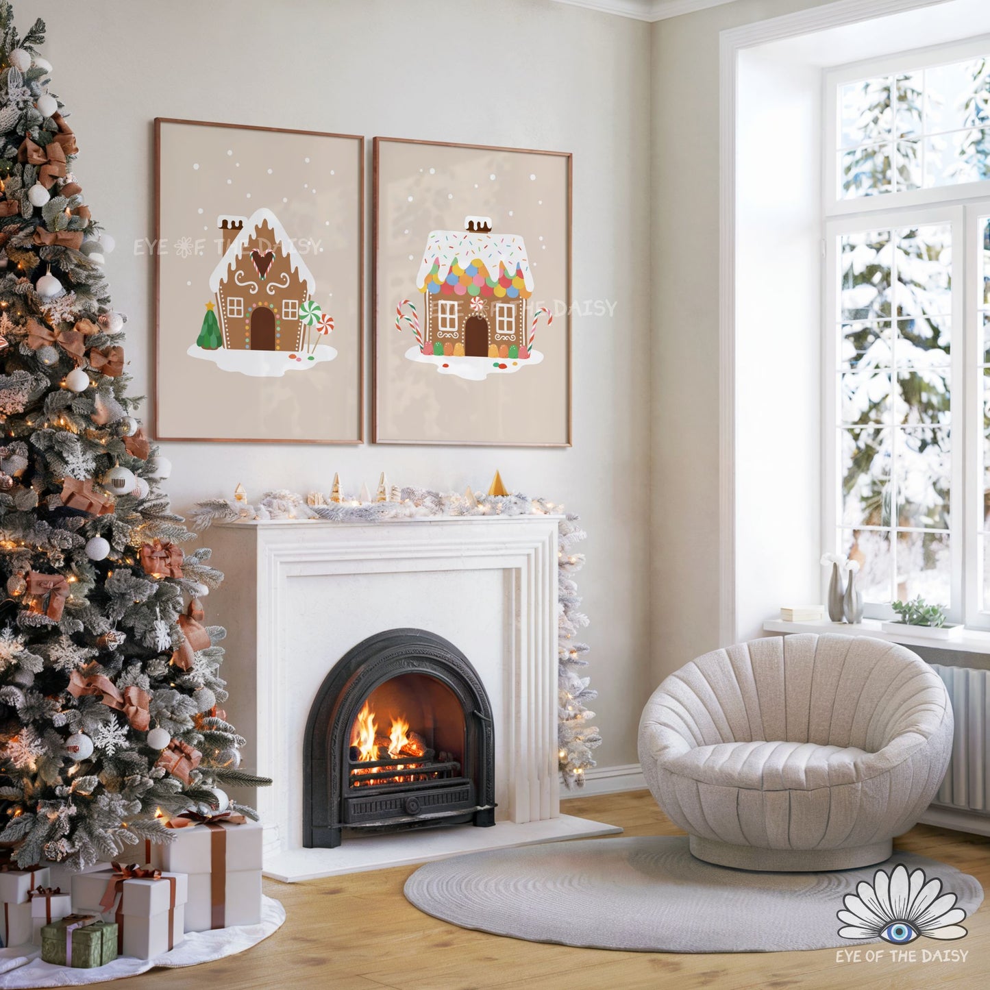 Set of 3 Gingerbread House Prints Digital Download | Cute Christmas Printable Wall Art