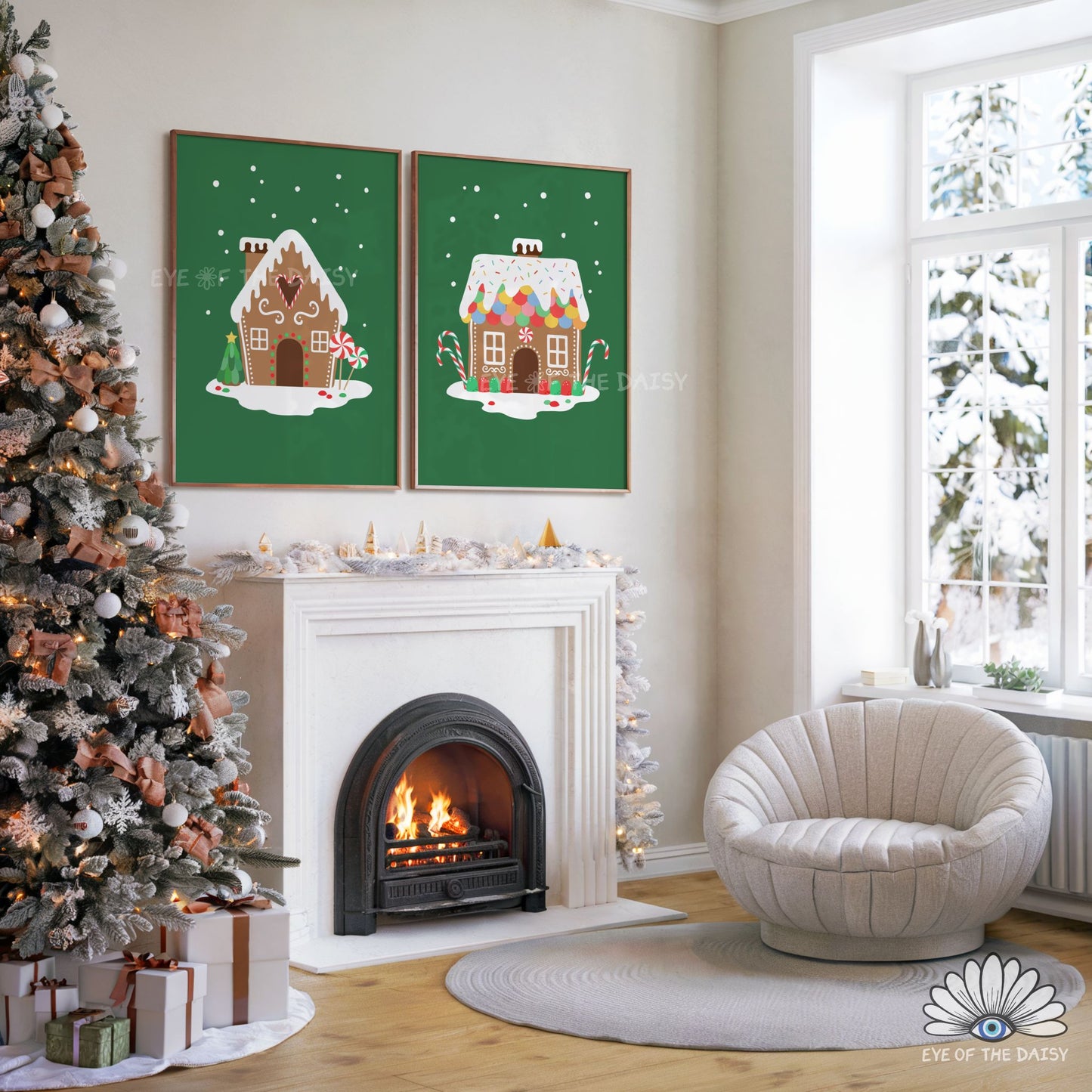 Set of 3 Gingerbread House Prints Digital Download | Vintage Christmas Printable Wall Art