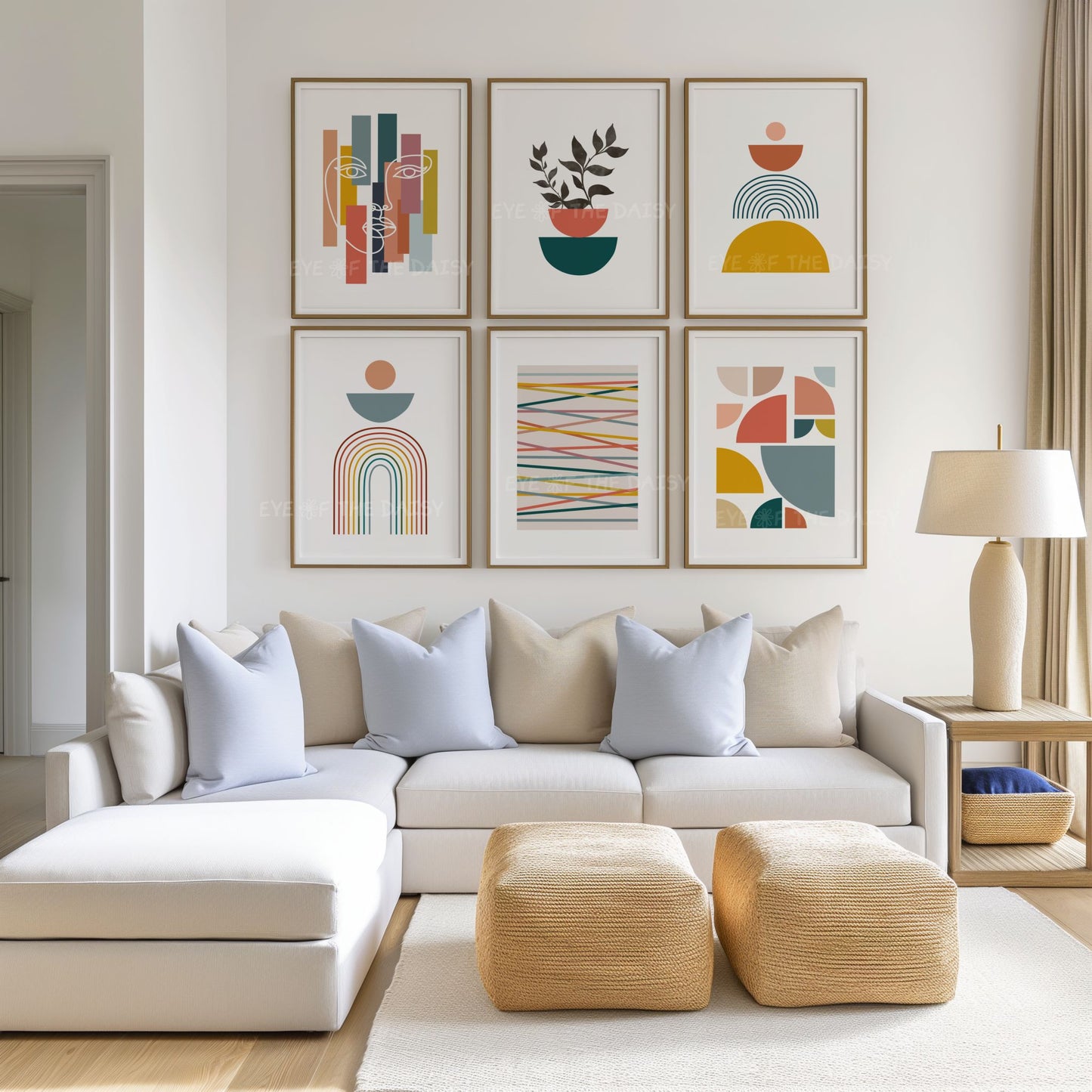 Mid century modern gallery wall art set of 6 in living room – geometric printable posters for DIY wall decor