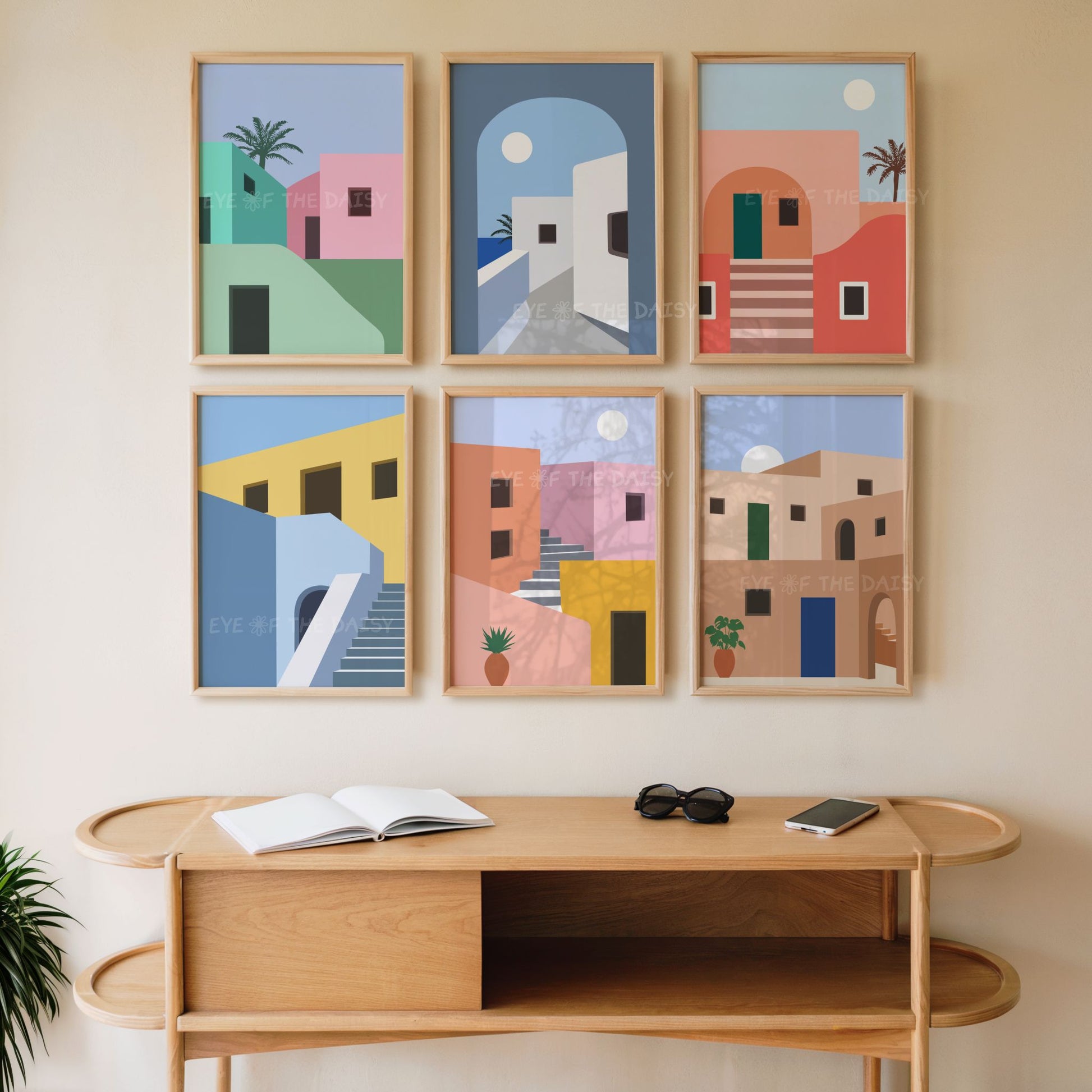 Bright European architecture print set of 6, modern gallery wall decor, printable wall art download great for vacation rental wall decor