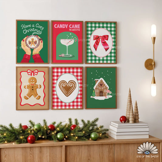 Set of 6 Vintage Christmas Prints Digital Download | Traditional Holiday Printable Wall Art
