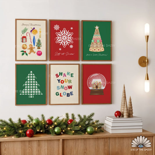 Set of 6 Modern Christmas Prints Digital Download | Maximalist Holiday Printable Wall Art