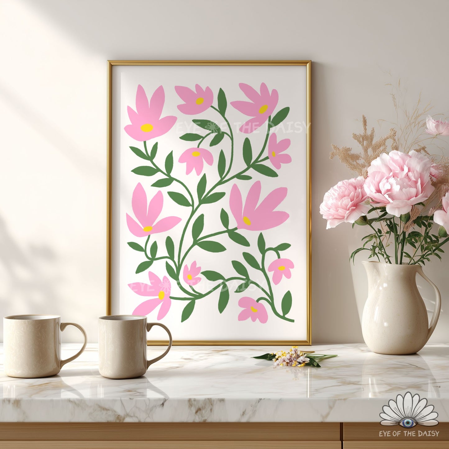 Pink Flowers Printable Wall Art | Pink Abstract Floral Print Digital Download | Whimsical Botanical Poster