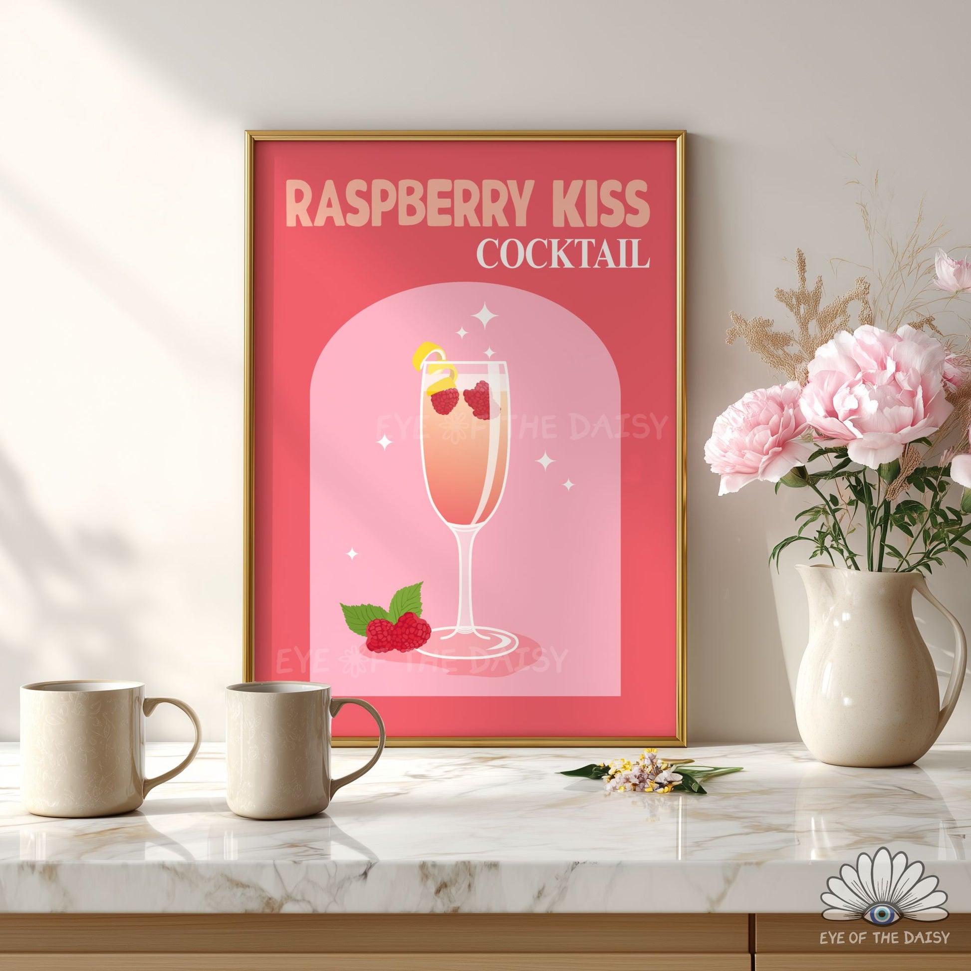 Romantic prosecco drink print digital download, feminine and playful cocktail wall art for dopamine decor