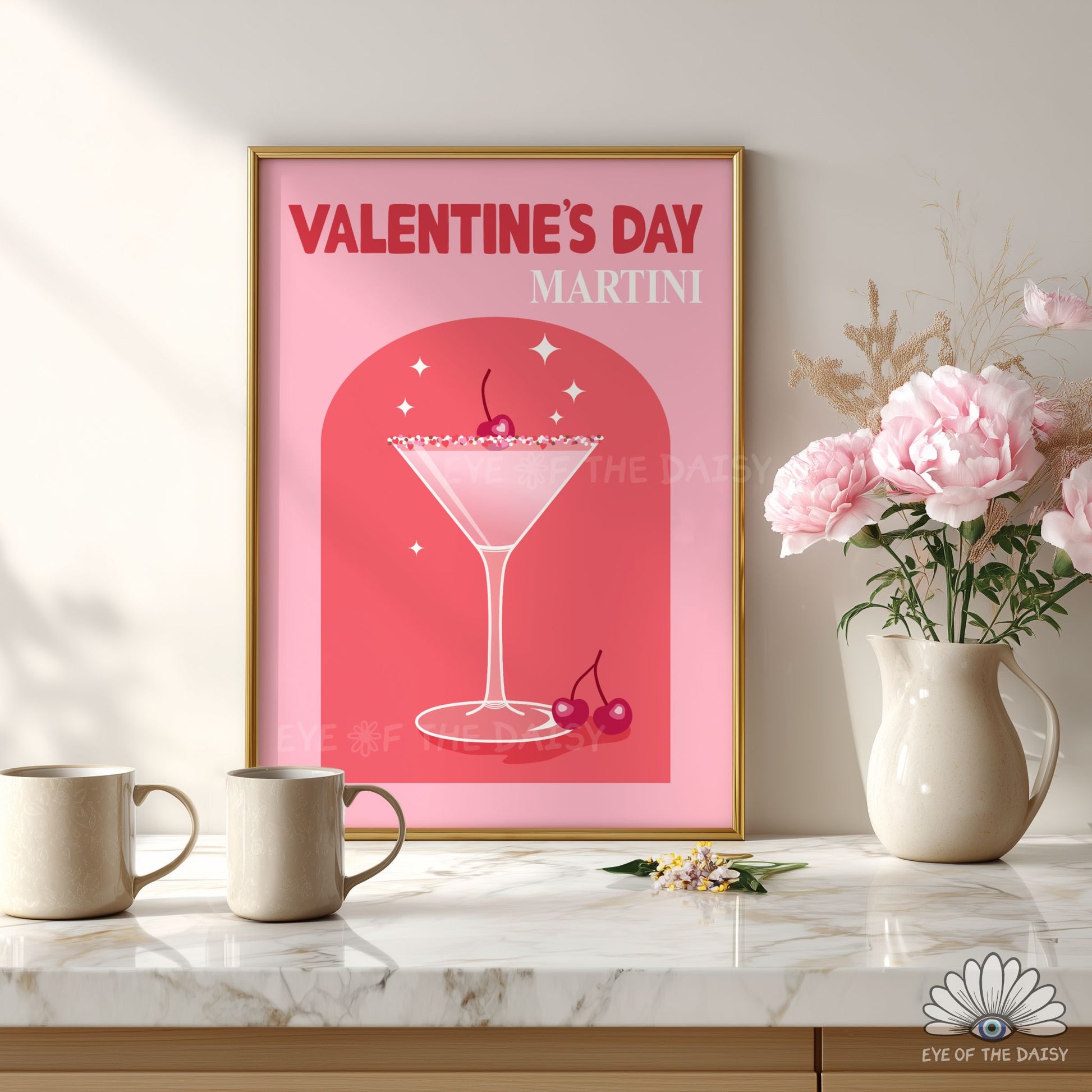 Valentine’s Day Martini cocktail printable poster, girly and pretty drink print for Galentine’s Day or romantic decor