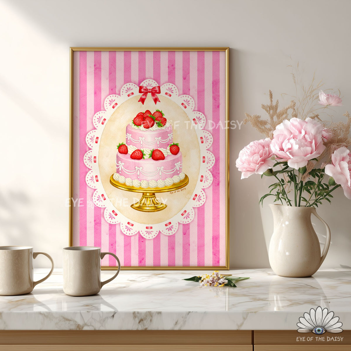Vintage cake print digital download with a cute pink and girly dopamine decor aesthetic
