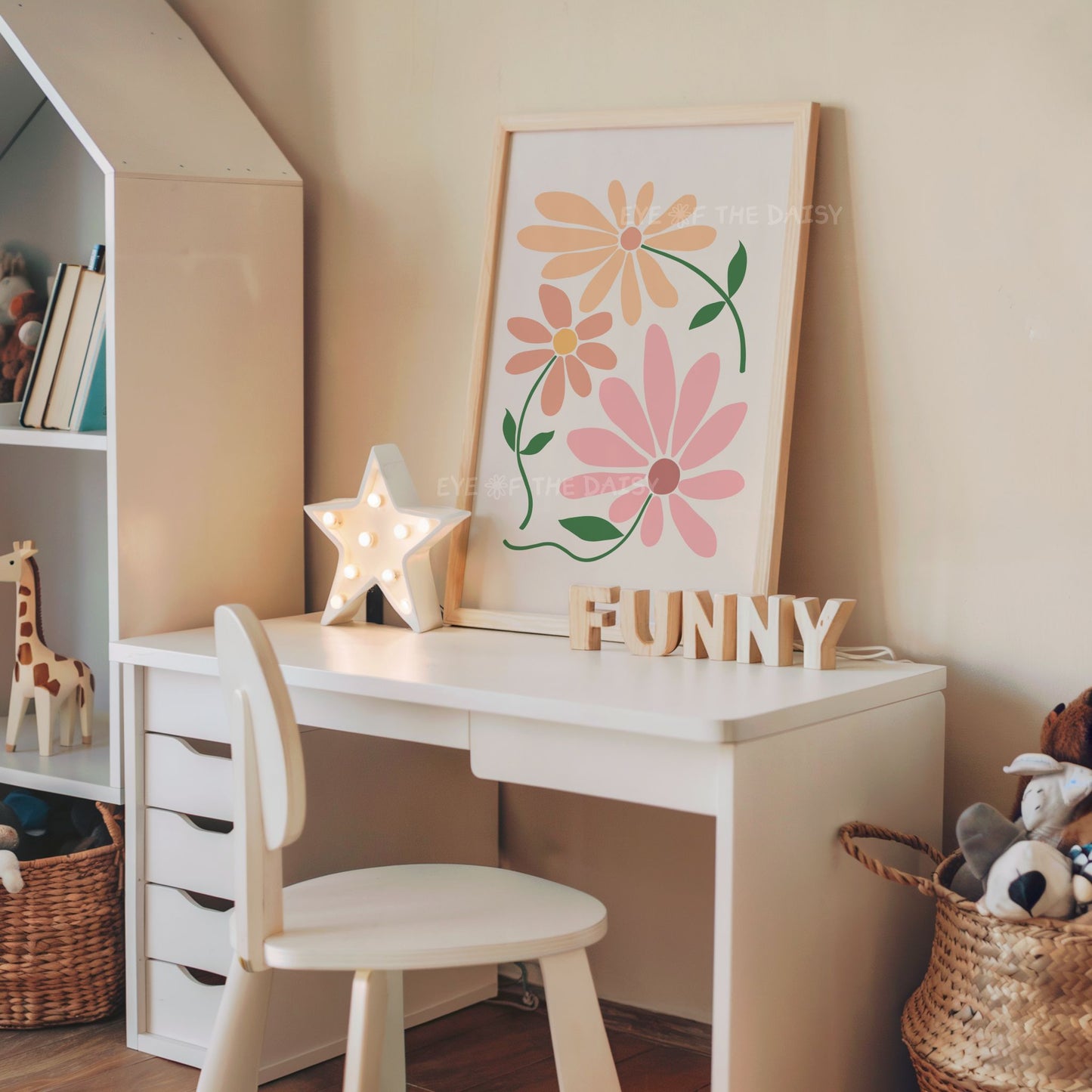 Terracotta floral print for gender-neutral nursery – warm earthy tones, abstract flower wall art, digital download poster