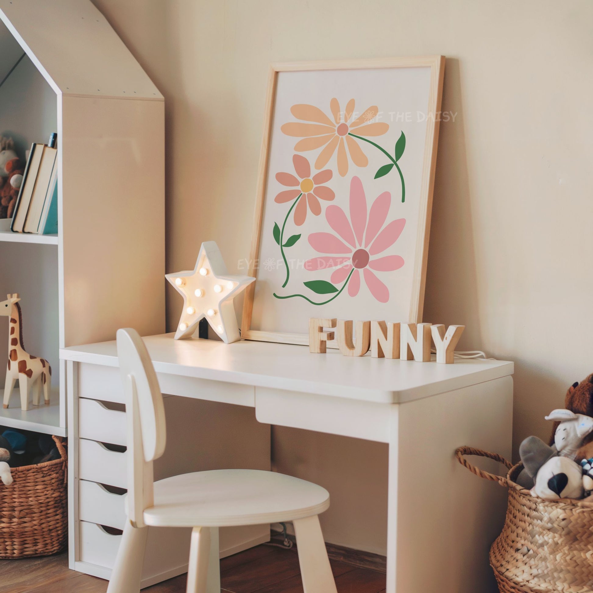 Terracotta floral print for gender-neutral nursery – warm earthy tones, abstract flower wall art, digital download poster