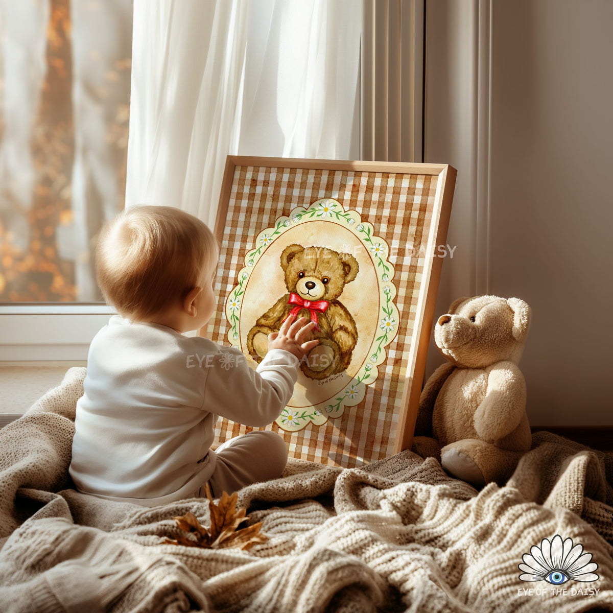 cute teddy bear printable wall art for vintage nursery decor, whimsical nursery print