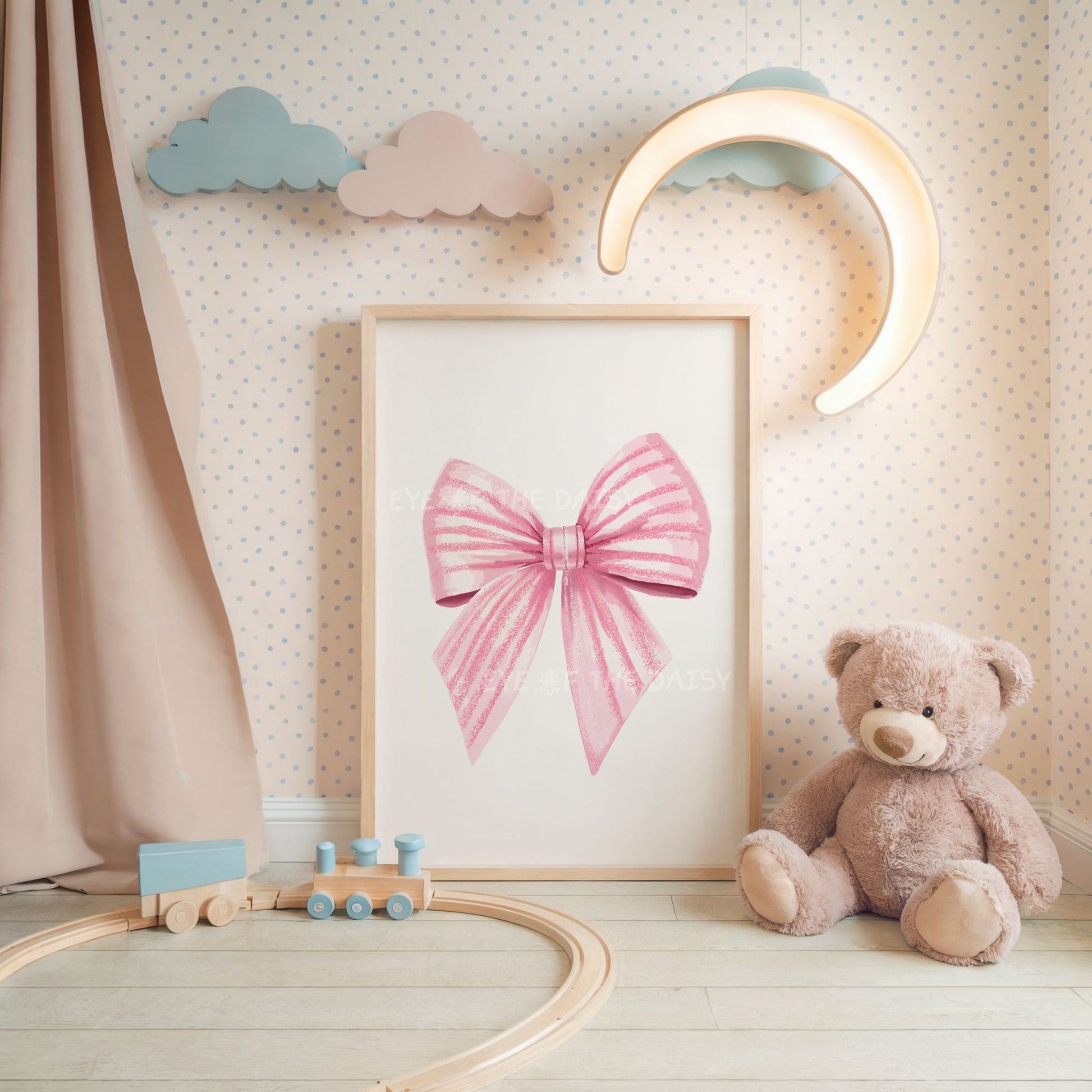 Pink watercolor bows print set – cottagecore printable wall art, digital download gallery wall set of 3 for tween girl’s bedroom decor